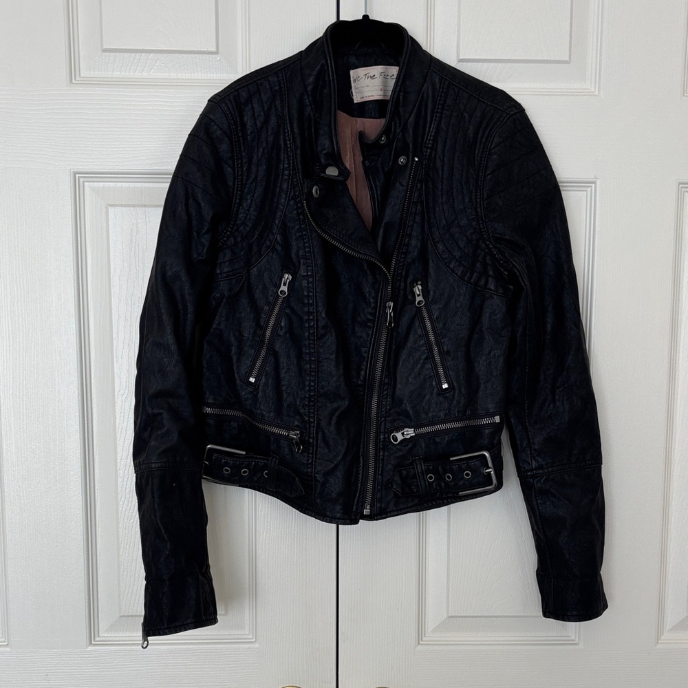 We The Free Black Leather Jacket